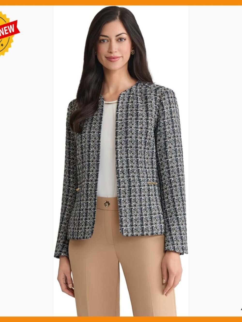 Tailored Boucle Tweed Blazer Cardigan, Structured Fit, Work to Casual